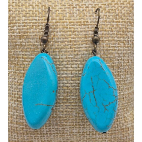 Artisan Bronze Bead & Howlite Stone Faux Turquoise Collar Necklace & Earring Set - Picture 9 of 12